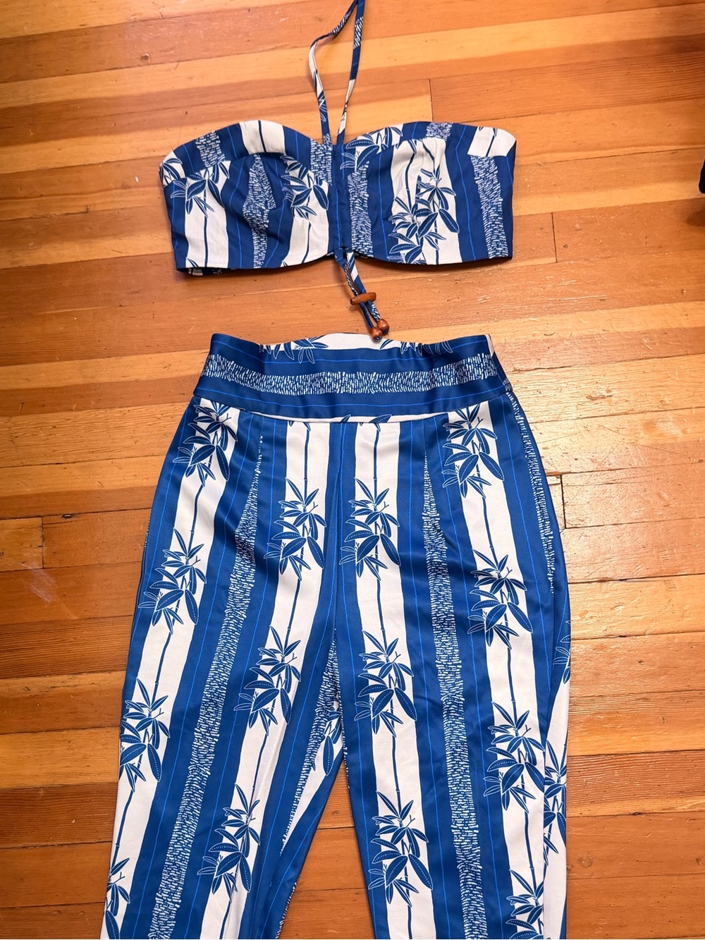 Rockin Bettie Blue & White Bamboo Capri Pant Mimosa Set Pinup Tiki Rockabilly
